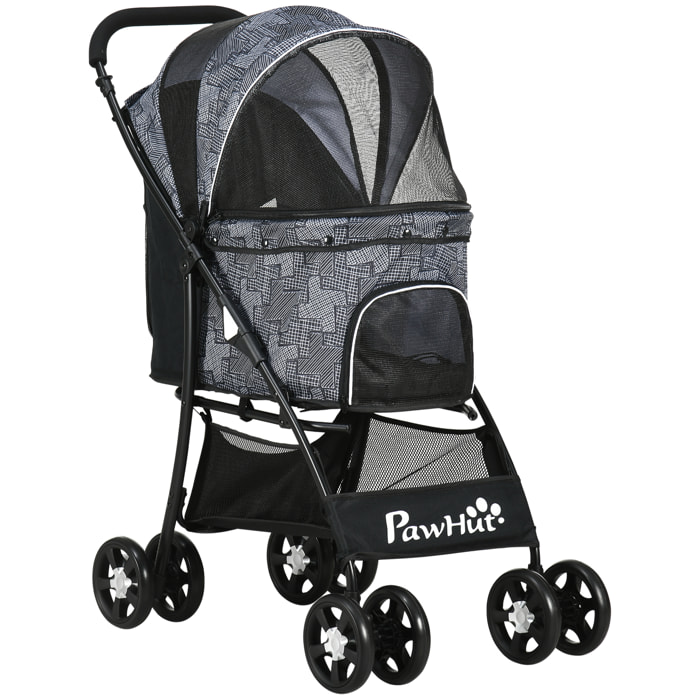 Carrito para Perros Plegable Cochecito para Mascotas Carrito para Perros Pequeños con Cesta de Almacenaje Capota Ajustable Ventana de Malla y 2 Ruedas Universales 81x48x99 cm Gris
