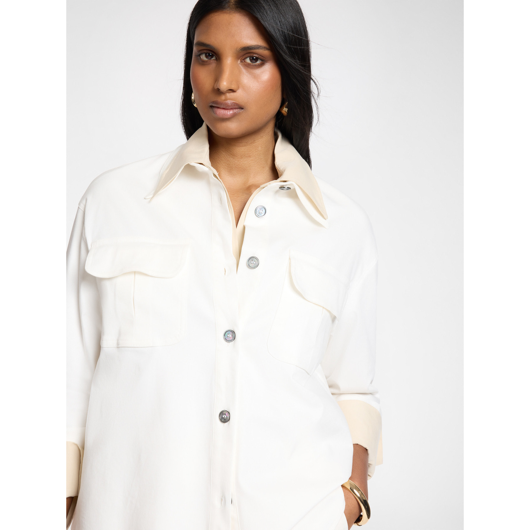 Elena Mirò - Camisa en gabardina con bolsillos - Blanco