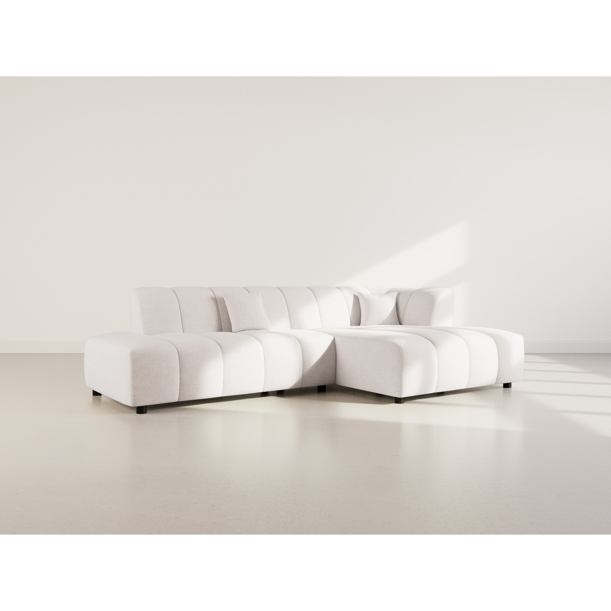 Curtis - canapé d'angle droit 4 places sans accoudoir en tissu texturé - Beige