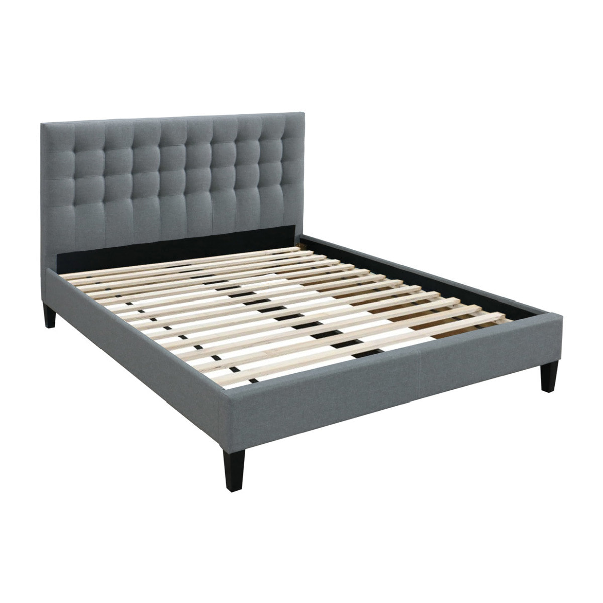 Lit 2 places 160x200 en tissu gris clair capitonné DANAE