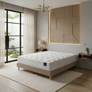 Ensemble matelas ressorts ensachés COMÈTE, H27 cm, sommier taupe