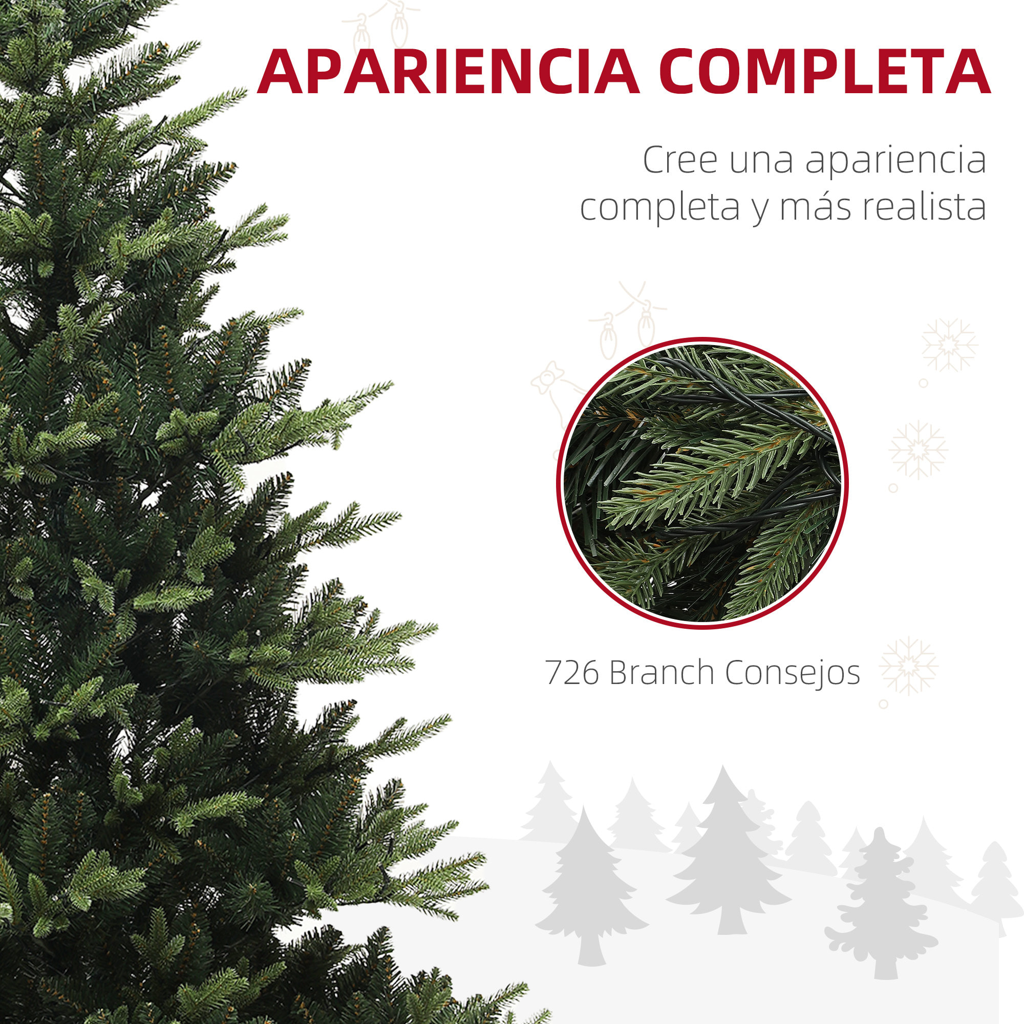 Árbol de Navidad 180 cm Árbol de Navidad Artificial con 350 Luces LED 726 Ramas y Soporte de Acero Árbol Navideño para Salón Interior Verde