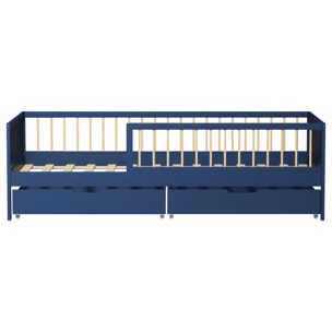 Lit pour enfant 190x90cm bleu foncé avec tiroirs ADAM
