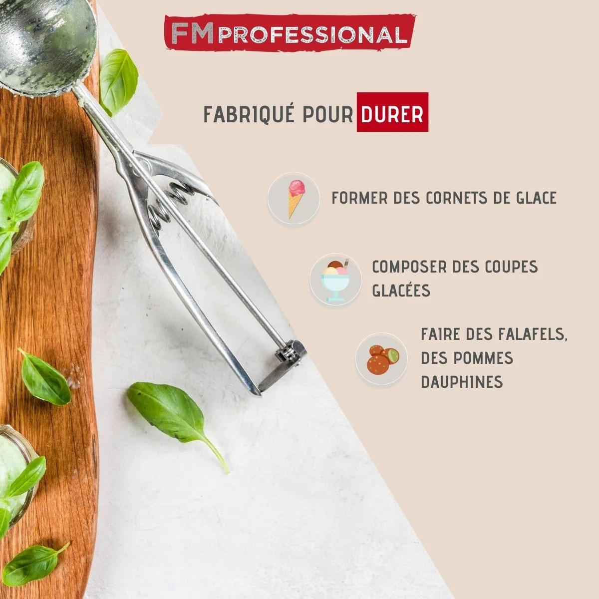 Cuillère à glace en inox FM Professional Divers