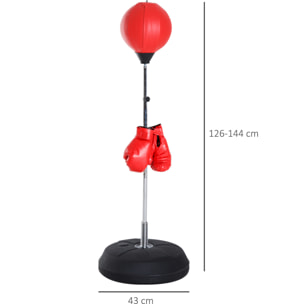 Punching ball sur pied réglable en hauteur 126-144 cm avec gants, pompe et base de lestage rouge