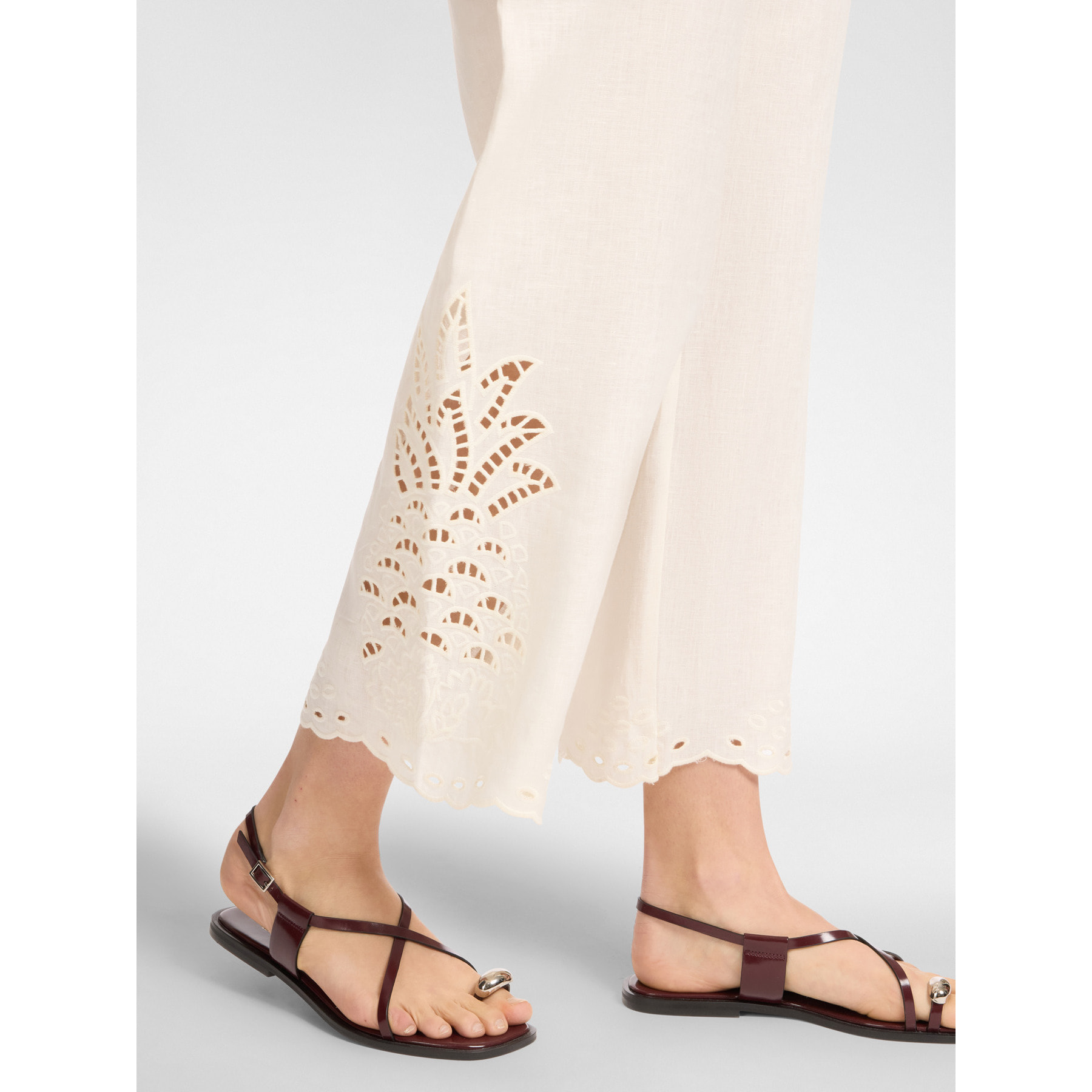Elena Mirò - Pantalón cropped de lino bordado - Blanco