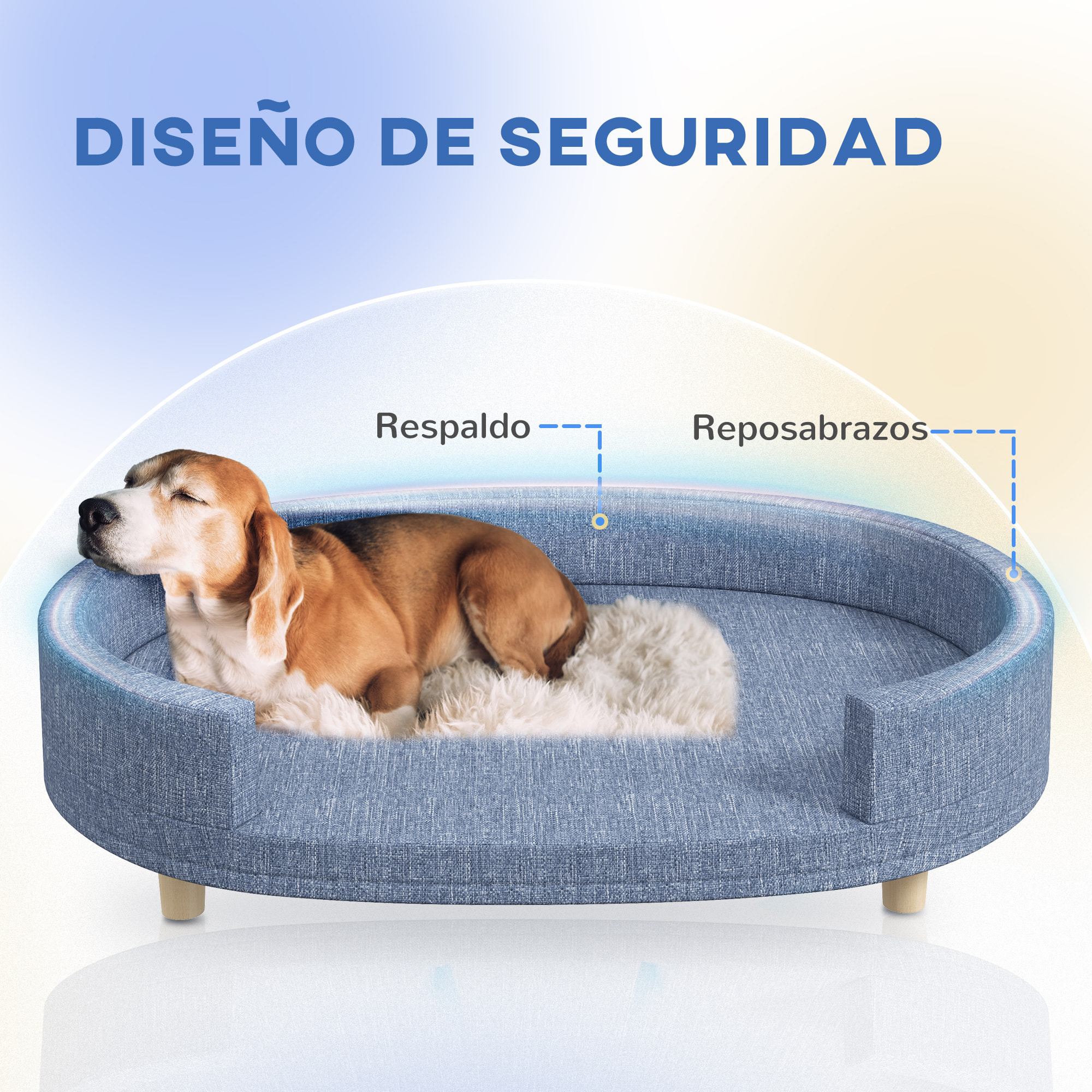 Sofá para Perros Grandes Sofá para Mascotas con Cojín Extraíble Funda Lavable y Patas de Madera Carga 30 kg para Interior 100x70x25 cm Azul