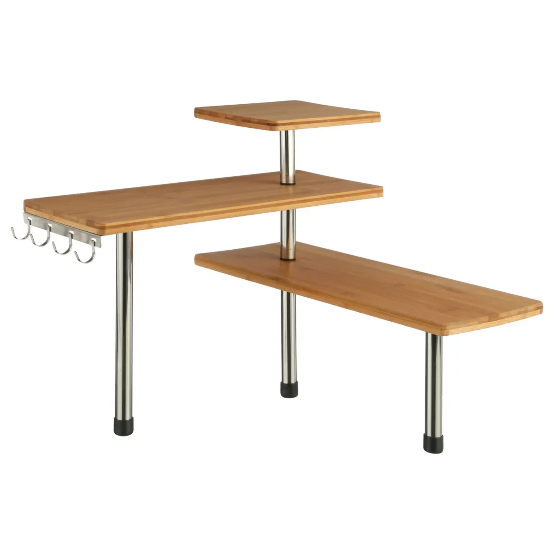 Étagère d'angle 3 niveaux bambou inox