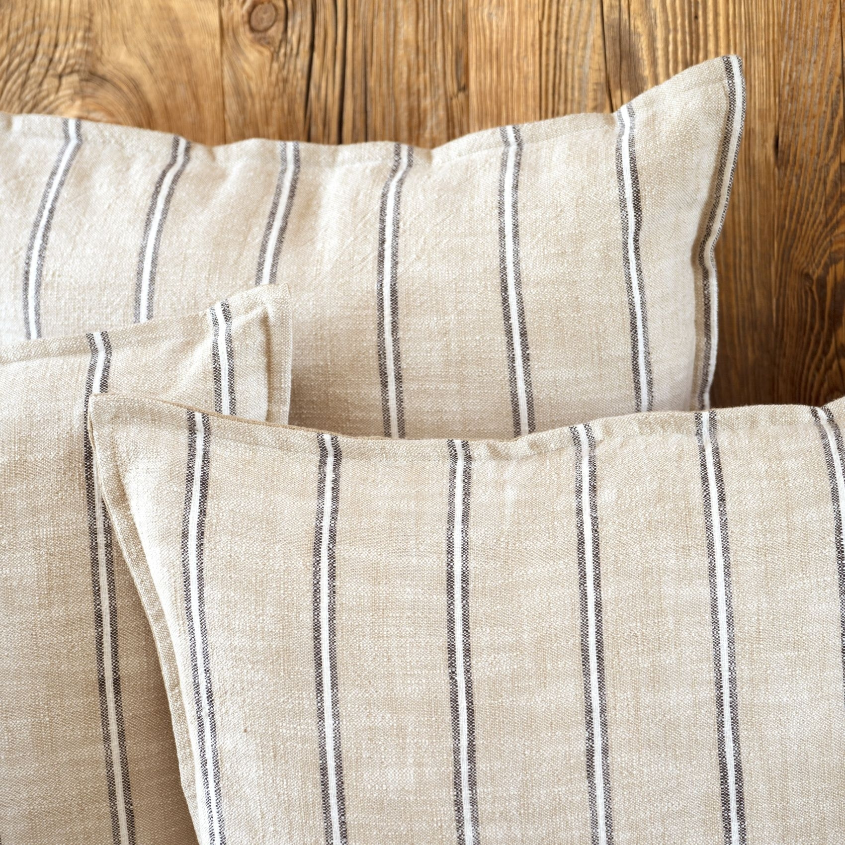 Housse de coussin 100% coton rayures rustiques LOURMARIN - Beige