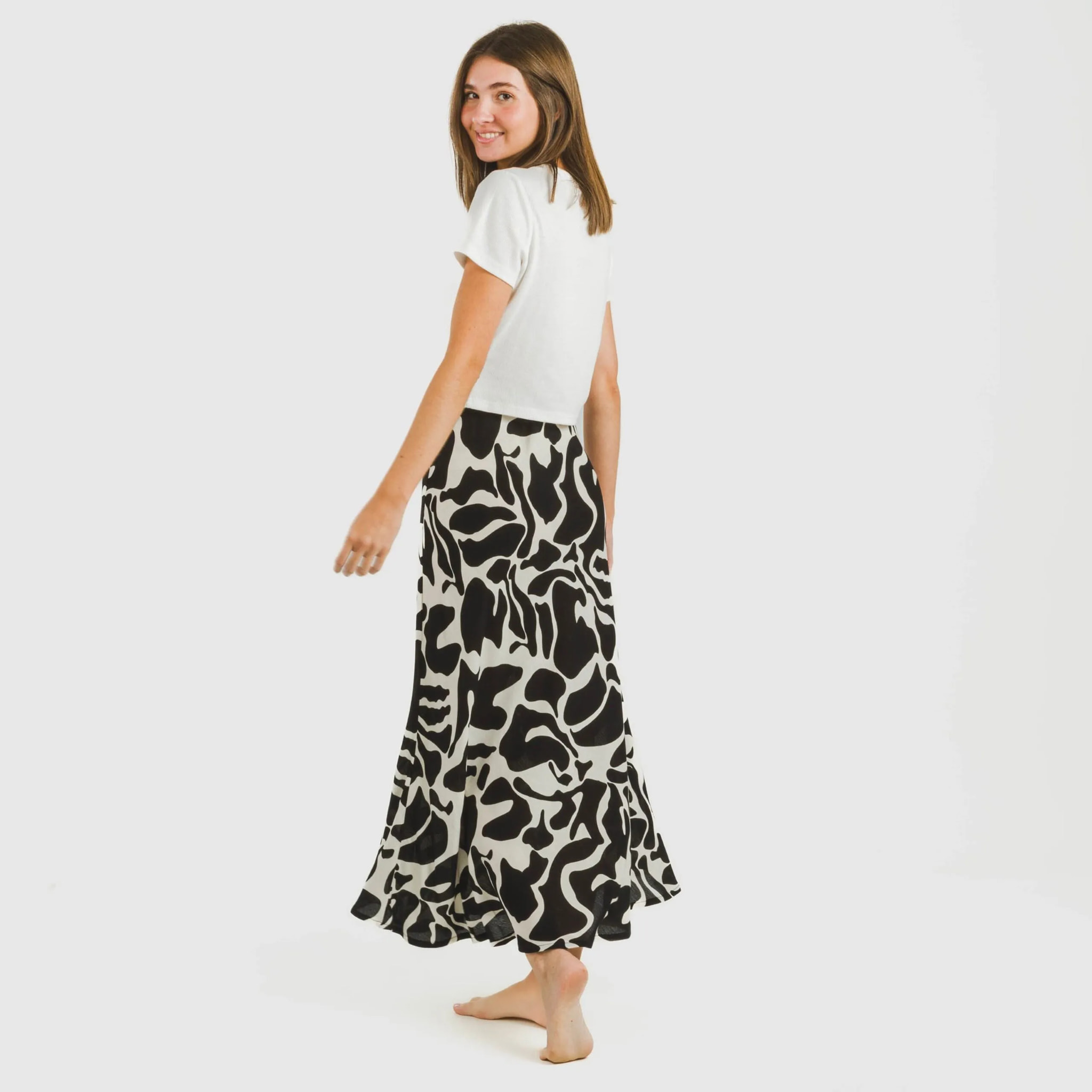 Falda midi viscosa bambula Teudis Beige - Negro