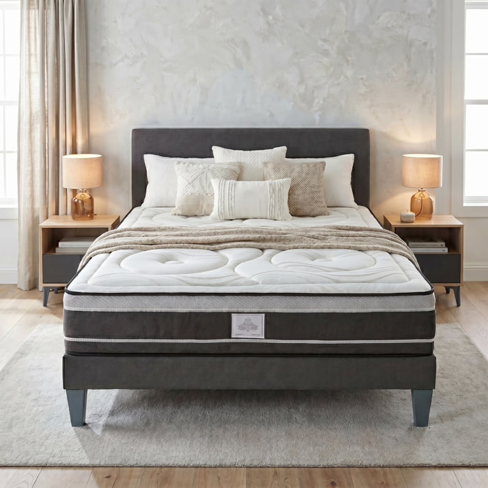 Ensemble Matelas Hybride Divin & Sommier KIT15, Soutien ferme, 28 cm, Technologie tri-lattes