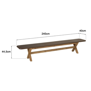 NESTOR - Banc 240x40cm effet béton marron pieds en bois d'acacia