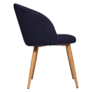 Fauteuil "Celeste" - bleu - velours côtelé - pieds métal imitation chêne