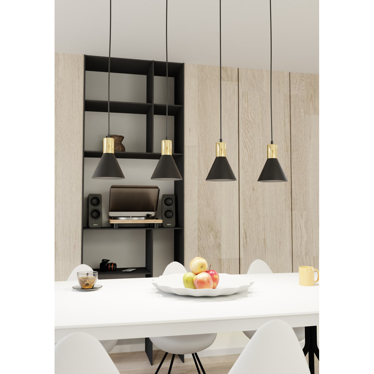 Lampada a sospensione Rosa in acciaio nero opaco e oro