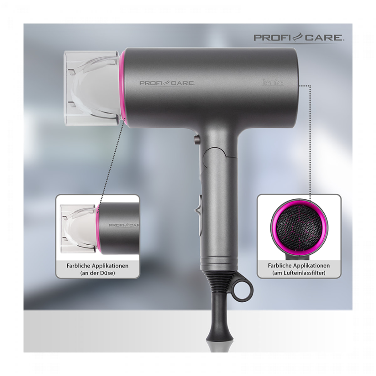 Sèche cheveux pliable 1600W ProfiCare PC-HT 3073 Rose