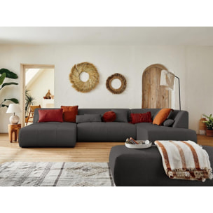 Onyx - canapé panoramique d'angle droit 7 places - en tissu - Gris foncé