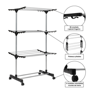 Séchoir Néo noir 3 niveaux - 16m d'étendage