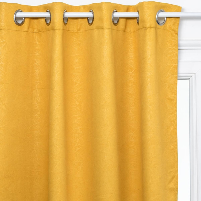 Rideau occultant "Feuilles" jaune moutarde 140x260cm