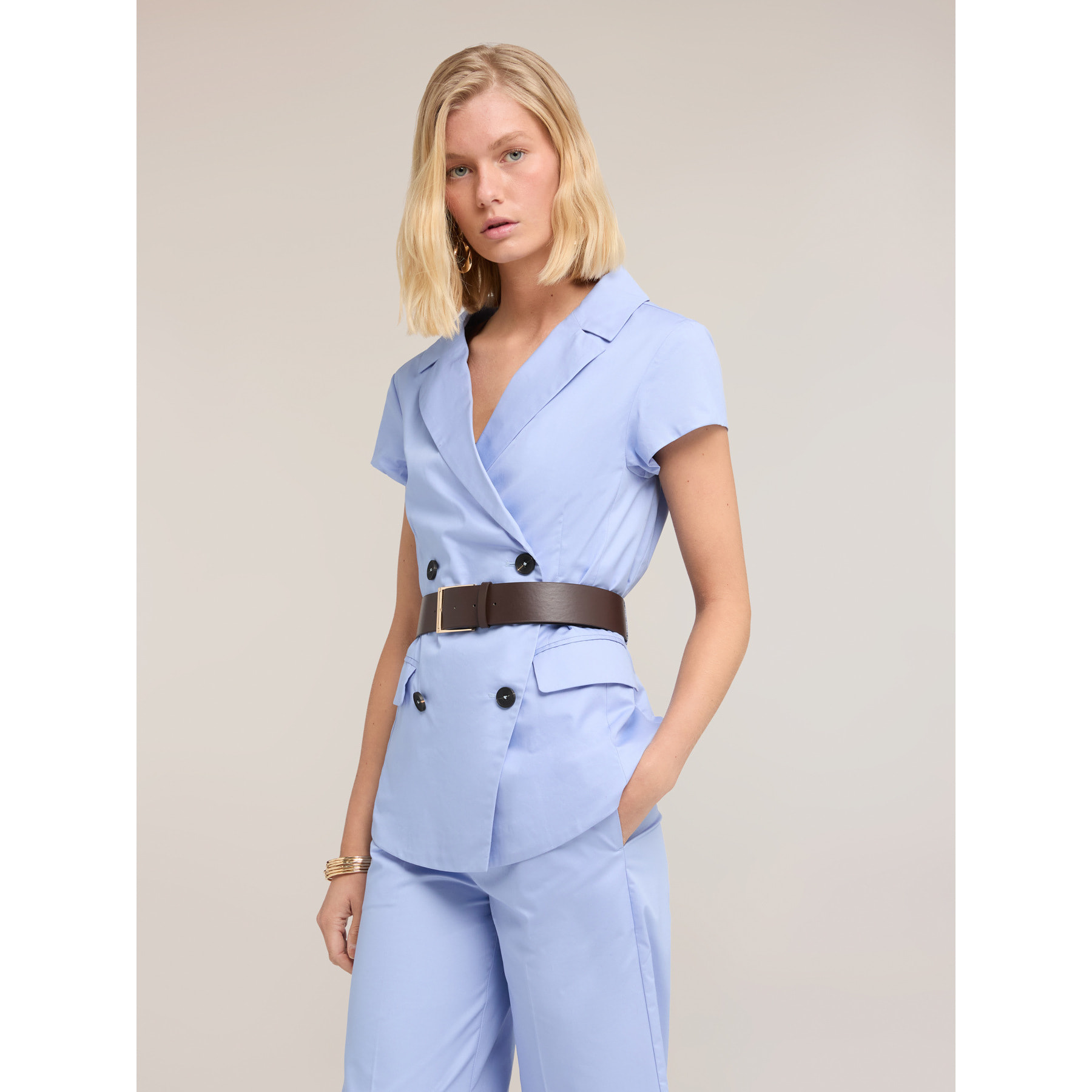 Motivi - Blazer cruzado de manga corta - Light - blue