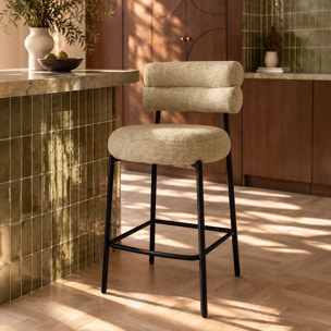 Lot de 2 chaises de bar en tweed beige avec pieds en métal noir GINA
