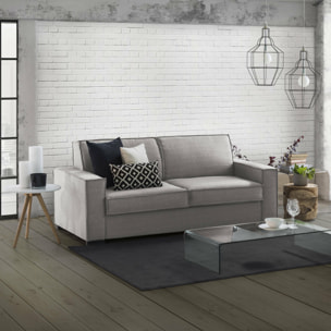 Divano letto 3 posti Asteroide, Sofà Soggiorno apertura girevole, Tessuto imbottito, Braccioli standard, 100% Made in Italy, Cm 220x95h90, Grigio