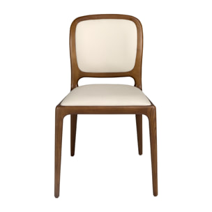 Silla tapizado en polipiel en crema patas de madera en nogal 51x58x87cm