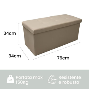 Pouf contenitore imbottito in tessuto con seduta lunga, panca multifunzione con spazio interno, ideale come poggiapiedi, seduta o contenitore, pratico e versatile per soggiorno, camera o ingresso, facile da pulire, dimensioni 76x34x34 cm