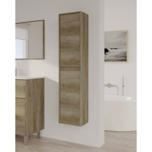Mobile colonna Aladin, Mobile bagno a 2 ante, Armadio pensile sospeso, Mobiletto multiuso moderno, 30x26h140 cm, Quercia