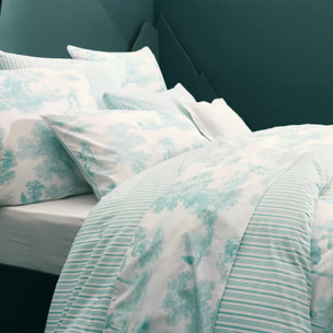 Housse de couette percale de coton imprimé bleu Poesie aqua