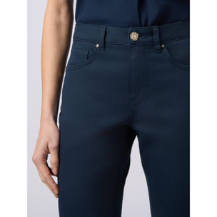 Oltre - Pantaloni skinny in cotone e tencel con bottone gioiello - Blu