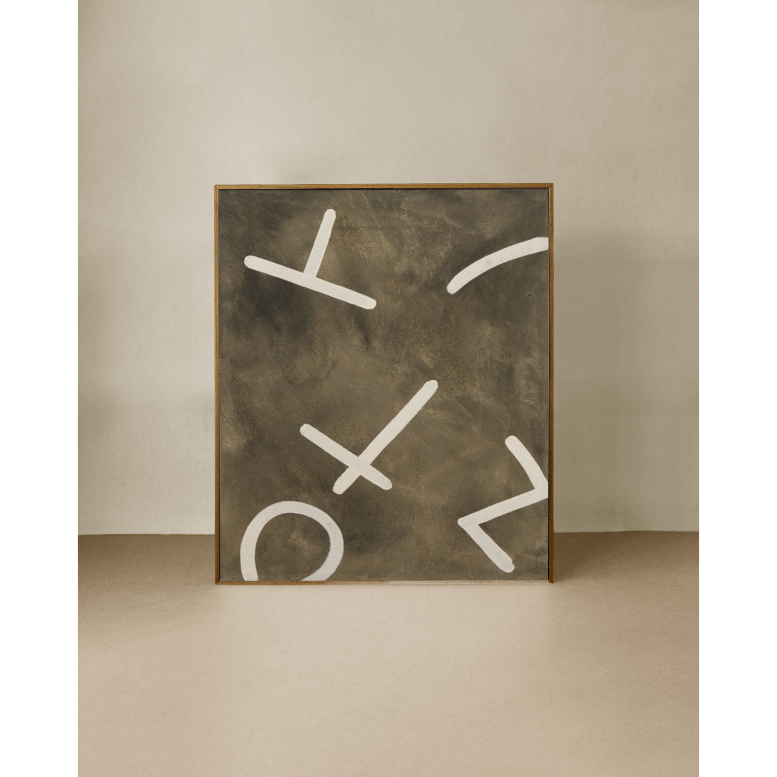 Tableau vert et blanc décoratif sur coton avec cadre en bois peint à la main à la peinture à l'huile en différentes tailles