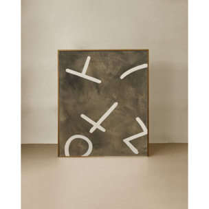 Tableau vert et blanc décoratif sur coton avec cadre en bois peint à la main à la peinture à l'huile en différentes tailles