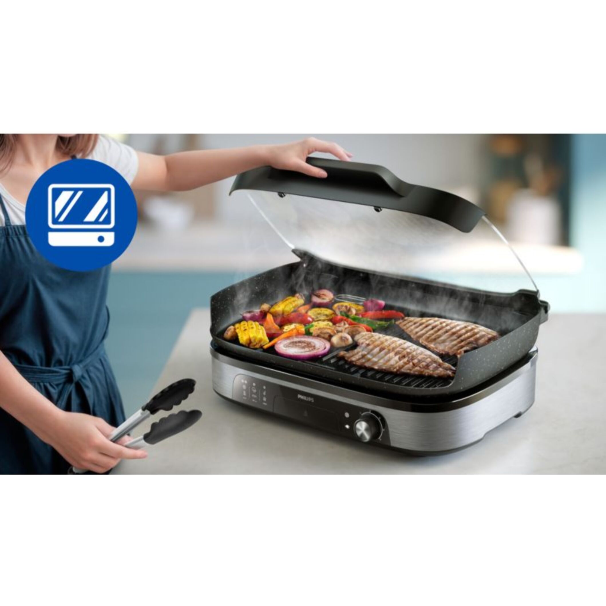 Plancha électrique PHILIPS Avec couvercle verre HD9261/90