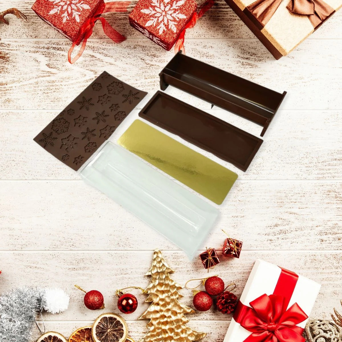 Moule à bûche de Noël avec insert et plaque motif flocon de neige 30 x 8 cm Zenker Noël