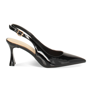Décolleté slingback donna nere, tacco 7,5 cm