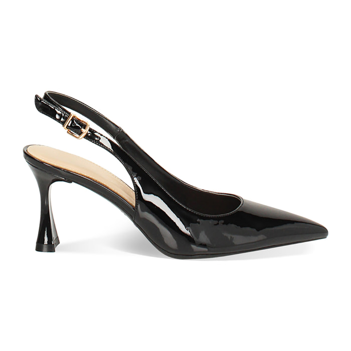 Décolleté slingback donna nere, tacco 7,5 cm