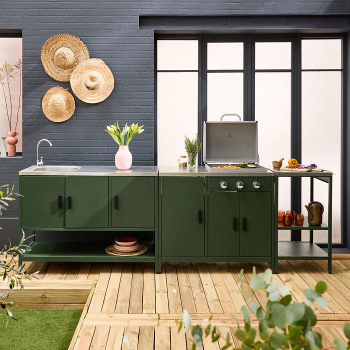 Cuisine d'extérieure 3 modules avec barbecue gaz 3 brûleurs sur pieds, thermomètre NAXOS BARBECUE GAZ + 2 MODULES