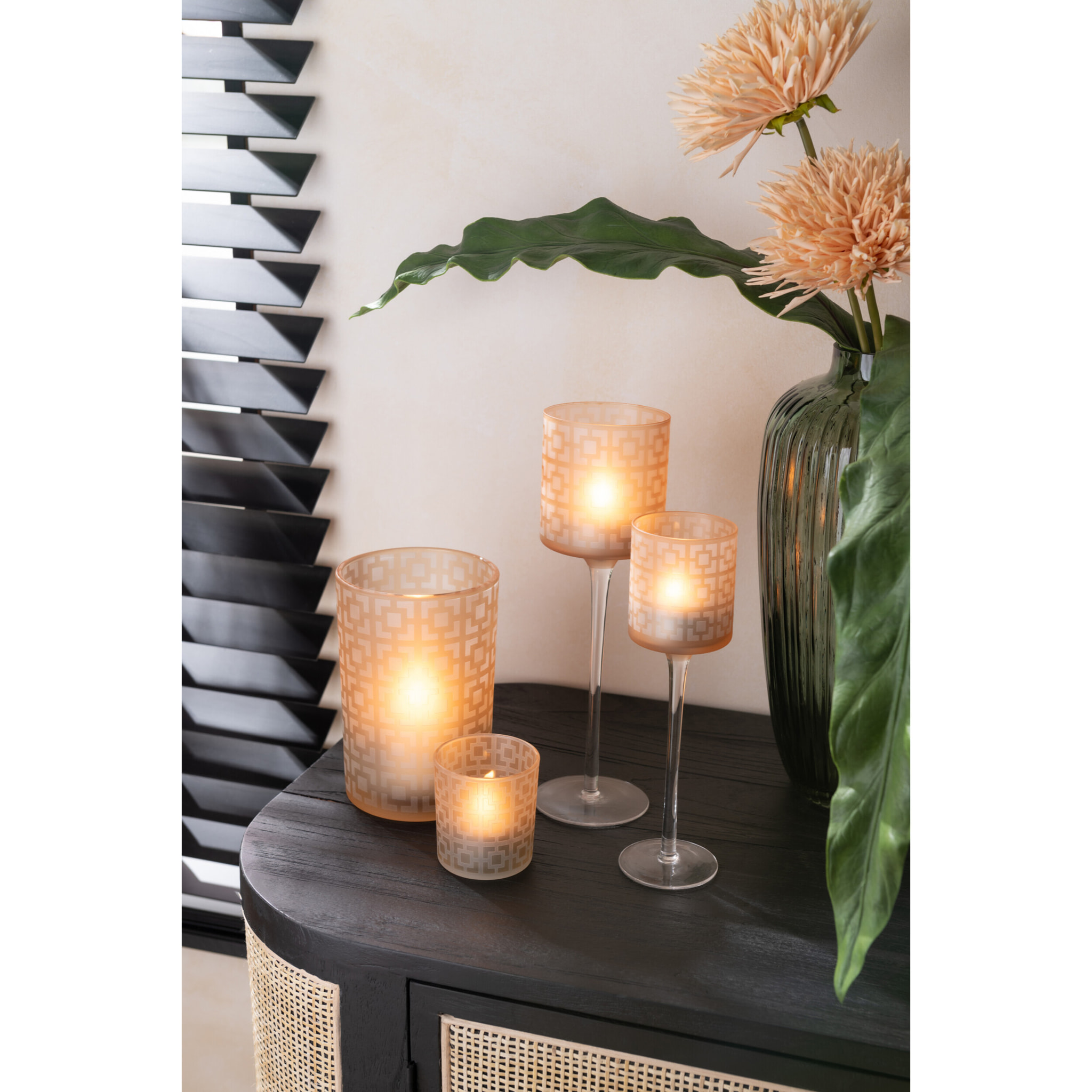 J-Line photophore Carres - verre - beige - small - 3 pcs