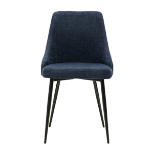 Chaises design en tissu effet velours texturé bleu foncé et métal noir (lot de 2) CULT