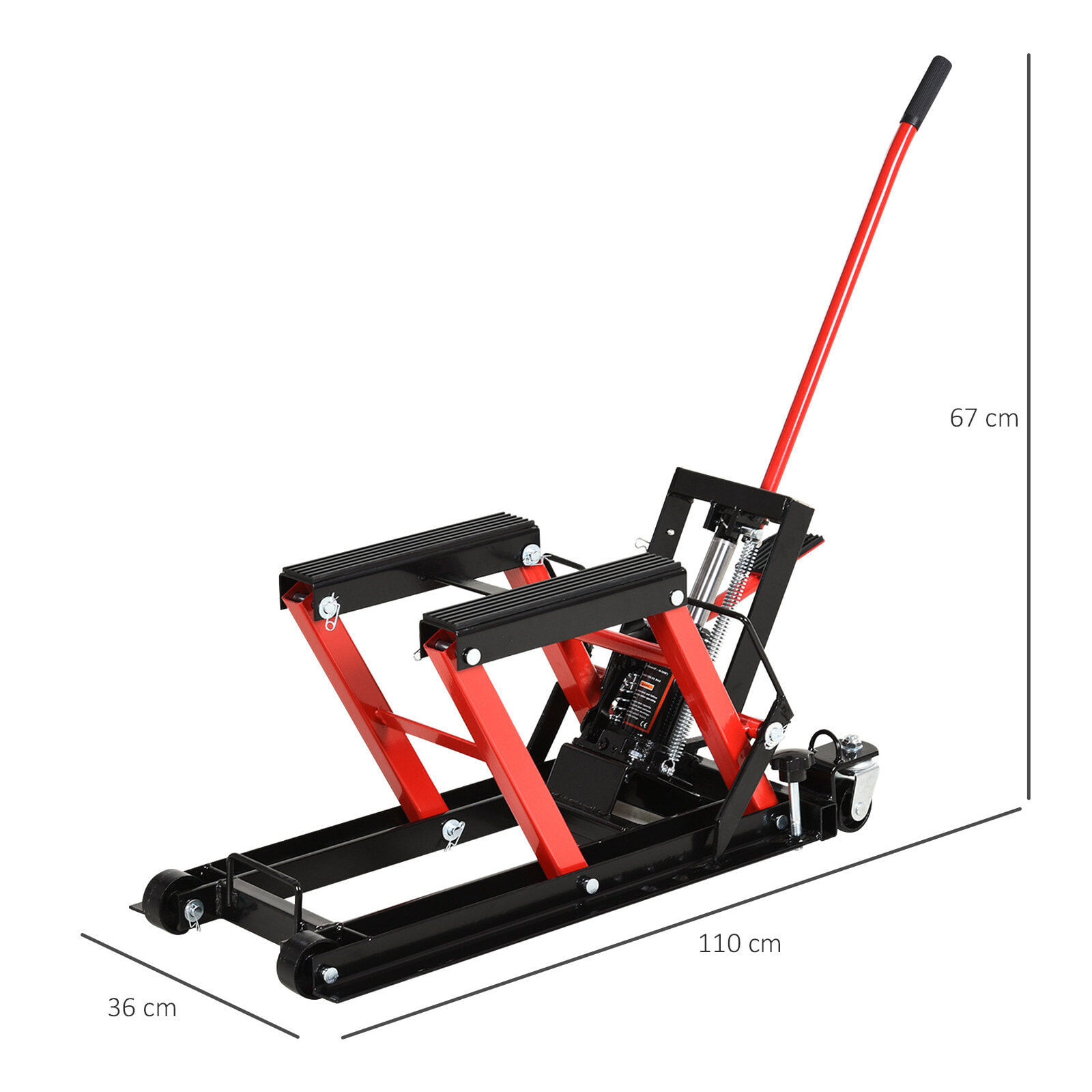 Gato Hidráulico de Motocicletas Acero Soporte 680 kg 110x36x67 cm Negro y Rojo
