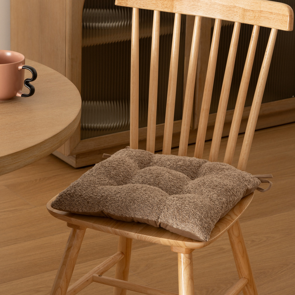 Galette de chaise Soana bouclette beige lin 38x38cm