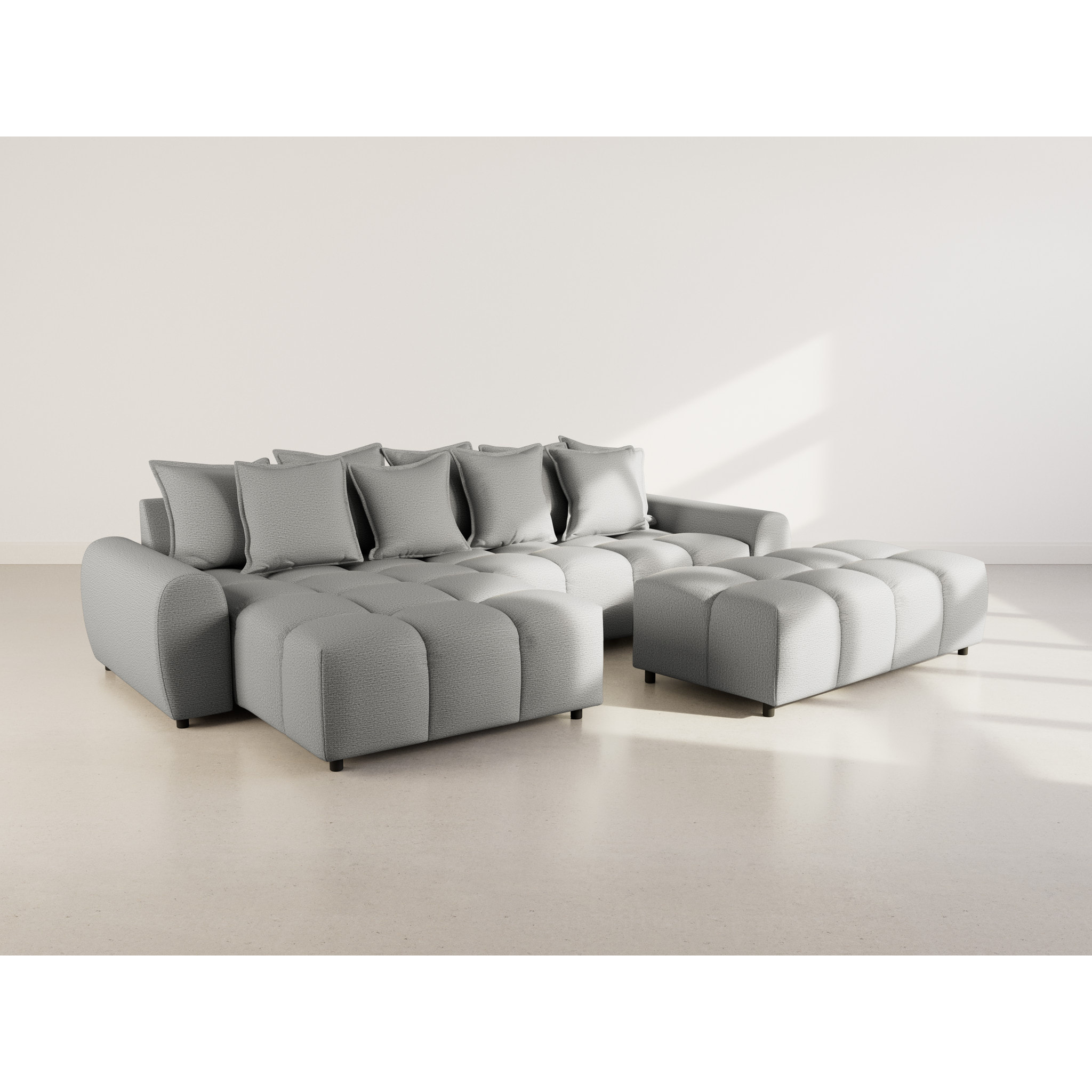 Adelaide - canapé d'angle réversible 4 places avec pouf d'appoint en tissu texturé - Gris