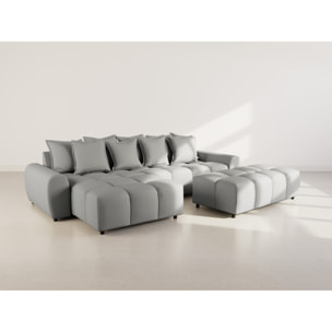 Adelaide - canapé d'angle réversible 4 places avec pouf d'appoint en tissu texturé - Gris
