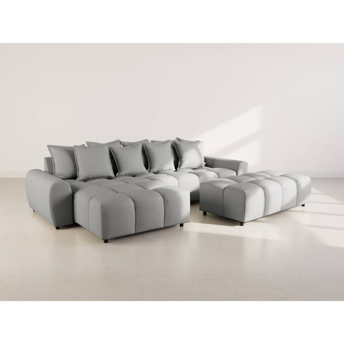 Adelaide - canapé d'angle réversible 4 places avec pouf d'appoint en tissu texturé - Gris