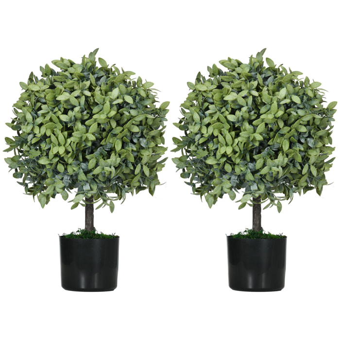 Juego de 2 Árboles de Té Artificiales 55 cm Planta Artificial con 343 Hojas Musgo y Maceta Planta Artificial Decorativa para Interior y Exterior Hogar Salón Oficina Verde