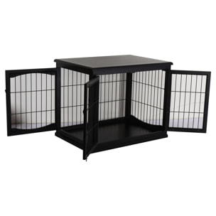 Cage pour chien animaux cage en bois MDF classe E1 3 portes verrouillables max. 30 Kg dim. 81L x 58l x 66H cm noir