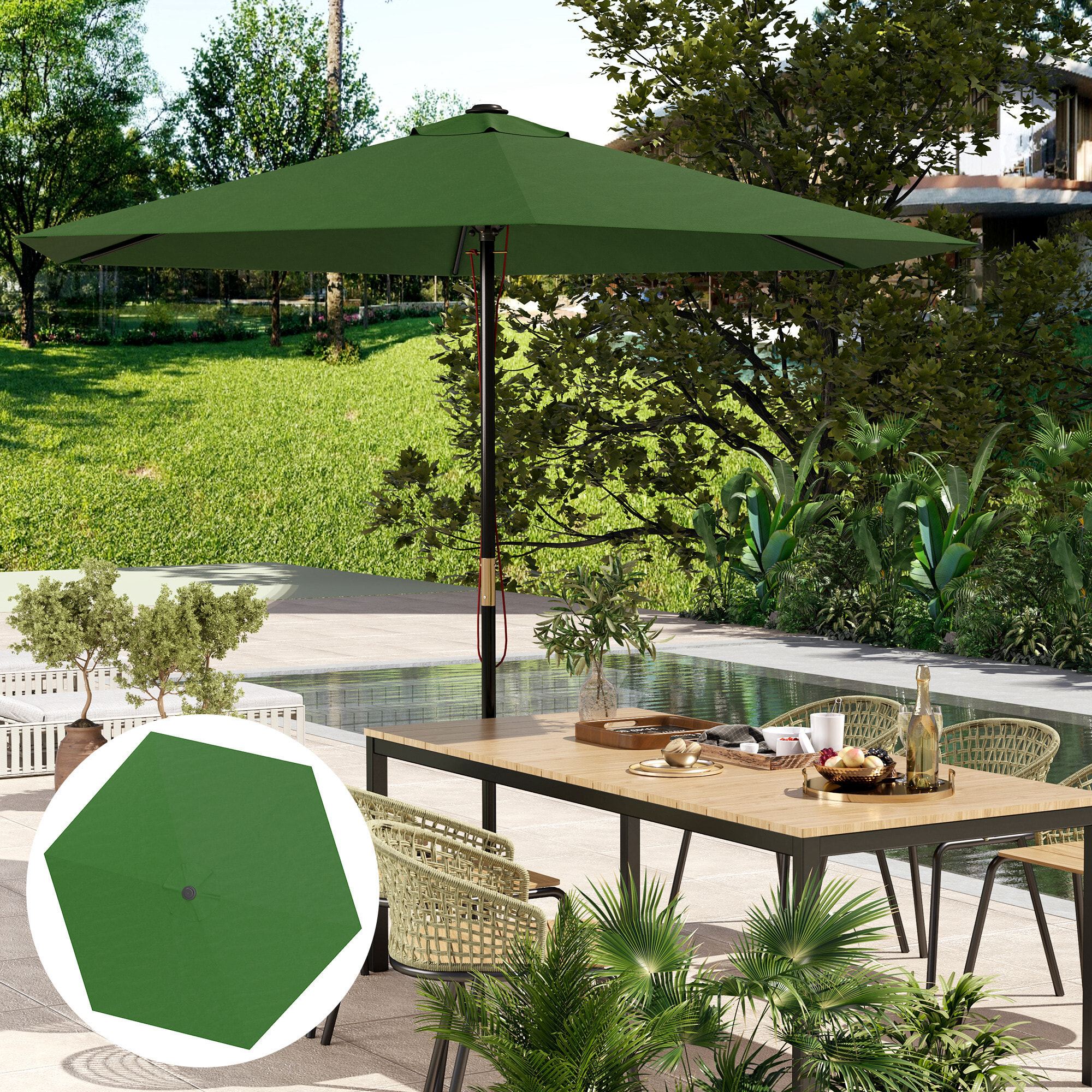 Toldo de Recambio de Sombrilla de 3 m Toldo de Repuesto para Sombrilla de Patio con Ventilación Superior Protección UV 30+ Cubierta de Repuesto para Parasol de Poliéster para Exteriores Verde