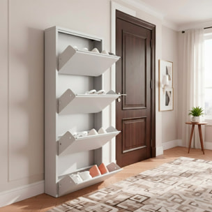 Scarpiera Slim In Metallo 4 Ante A Ribalta Ultra Sottile Salvaspazio Mobile Portascarpe Moderno Ingresso Camera Corridoio 138 x 50 x 15 Cm Grigio