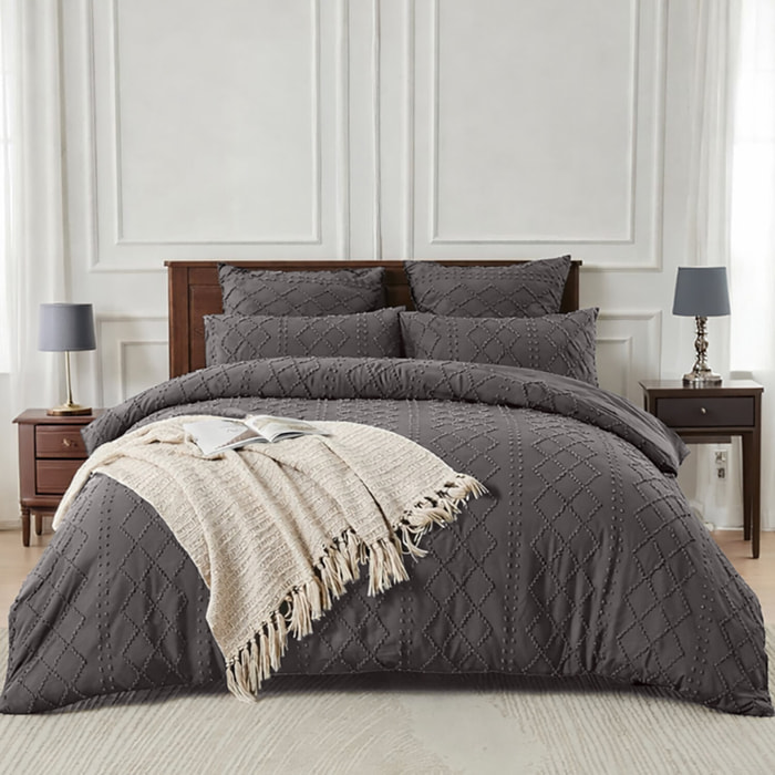 Parure housse de couette tufté 100% microfibre - Gris Magnet CHAGA