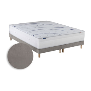 Ensemble matelas mémoire de forme MEMORIA avec sommier, chenille bouclettes gris clair